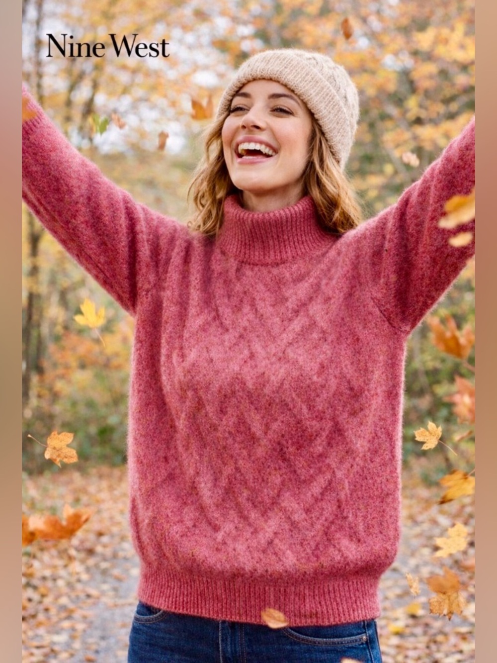 Nine West Sweater. Deep Magenta.
Cable-knit. Balloon Sleeves. Size XL.